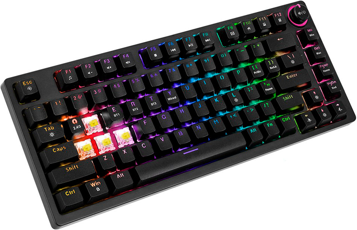 Klawiatura bezprzewodowa Savio Phenix Gateron Yellow Pro Wireless/Bluetooth/USB US Black (SAVGK-PHENIX YELLOW) - obraz 2