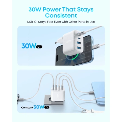 Зарядний пристрій Anker 2xUSB-C + 2xUSB 50 W white (A121EG21) - зображення 2
