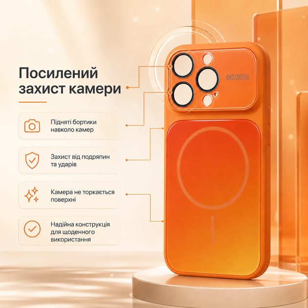 Чехол противоударный Gradient Glass MagSafe для iPhone 15 Pro оранжевый с защитой от пыли и влаги Starry Orange - Фото 2 Чехол противоударный Gradient Glass MagSafe для iPhone 15 Pro оранжевый с защитой от пыли и влаги Starry Orange - изображение 2