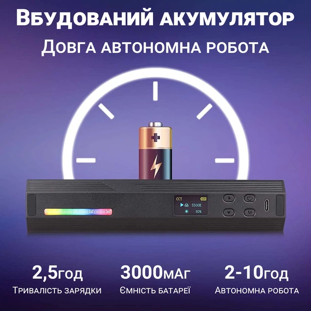 Портативная светодиодная лампа Andoer W200RGB RGB 2500-9000K пластик черный - изображение 5