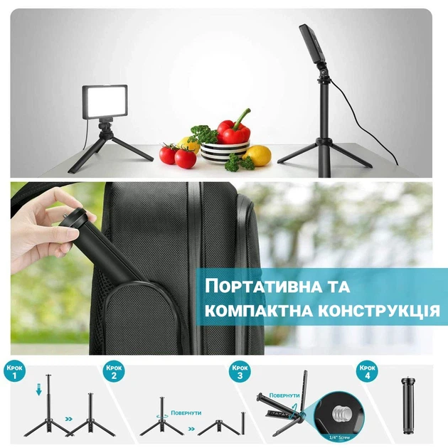 Комплект освещения Andoer VLK-01 2 светодиодные панели 10 Вт USB 5600K - изображение 7
