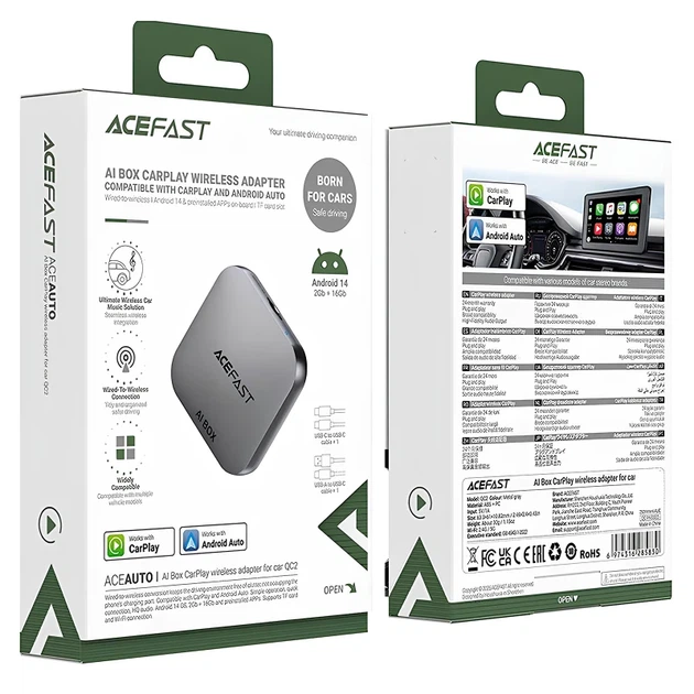 Адаптер Acefast QC2 AI Box бездротовий CarPlay/Android Auto Type-C металевий сірий - Фото 5 Адаптер Acefast QC2 AI Box бездротовий CarPlay/Android Auto Type-C металевий сірий - зображення 5