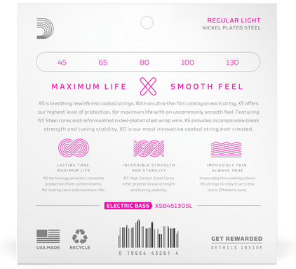 Струны для бас-гитары D'Addario XSB45130SL XS Nickel Bass Regular Light Super Long Scale 5-string (45-130) - изображение 4