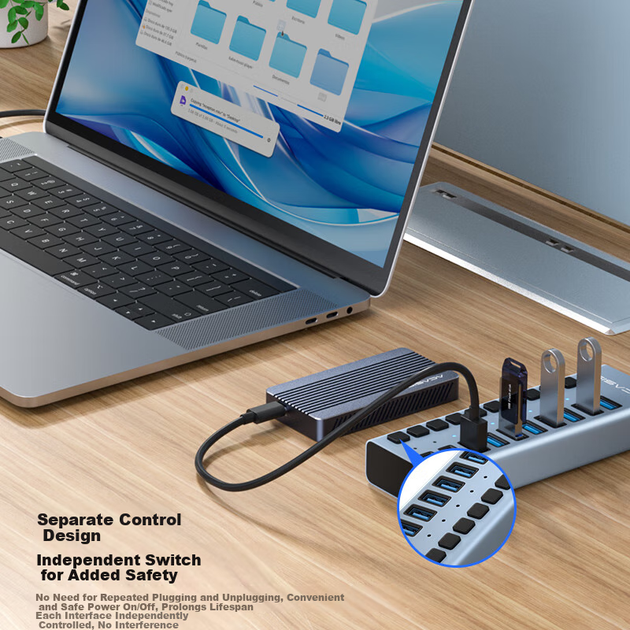 Хаб Acasis HS-710MG USB 3.1 на 10 портов с индивидуальными выключателями, 10 Гбит/с, для MacBook - Фото 6 Хаб Acasis HS-710MG USB 3.1 на 10 портов с индивидуальными выключателями, 10 Гбит/с, для MacBook - изображение 6