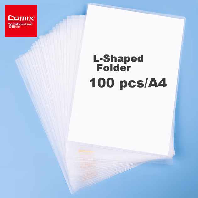 Прозрачные папки COMIX, 100 шт, формат А4, L-образные, для документов, модель EA311 - изображение 4