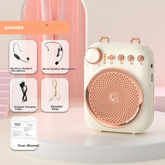 Усилитель портативный AISOMEX K19 для учителей с беспроводным микрофоном Bluetooth, белый - изображение 4