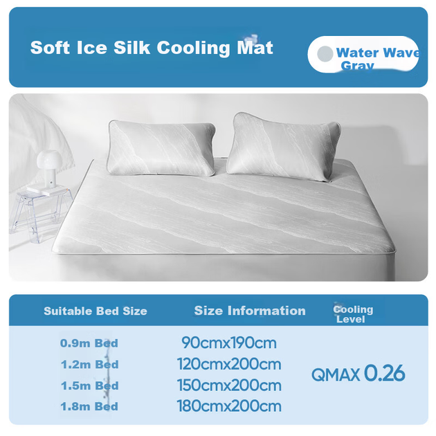 Охлаждающий коврик NetEase Yanxuan Ice Silk, машинная стирка, безопасный для детей, антибактериальная простыня, комплект из 3 предметов, 150x200 см, цвет «Водяная рябь», серый. - изображение 4
