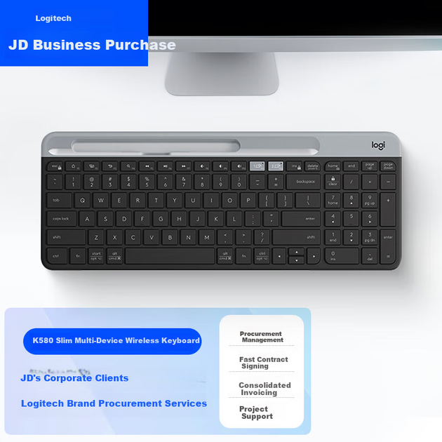 Клавиатура Logitech K580 беспроводная Bluetooth двухрежимная ультратонкая, серая - Фото 2 Клавиатура Logitech K580 беспроводная Bluetooth двухрежимная ультратонкая, серая - изображение 2