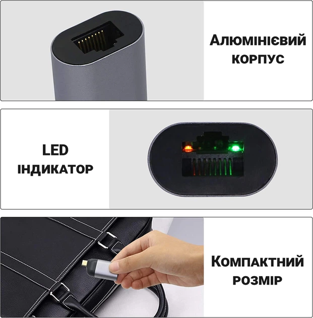 Зовнішня мережна карта Type-C to RJ45 Ethernet Addap UC2RJ45-01 1000 Мбіт/с алюмінієва - Фото 5 Зовнішня мережна карта Type-C to RJ45 Ethernet Addap UC2RJ45-01 1000 Мбіт/с алюмінієва - зображення 5