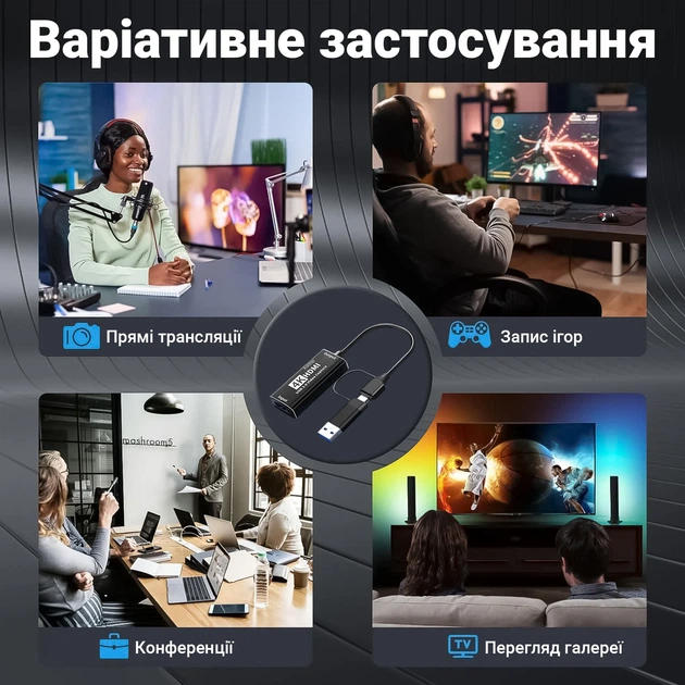 Внешняя карта видеозахвата Addap VCC-06 HDMI на USB-C и USB-A 4K черная - Фото 9 Внешняя карта видеозахвата Addap VCC-06 HDMI на USB-C и USB-A 4K черная - изображение 9