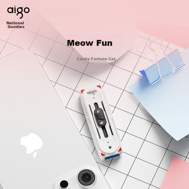Твердотільний флеш-накопичувач Aigo 512 ГБ USB 3.2 Type-C з двома інтерфейсами, 520 МБ/с M0, подвійне використання для телефону та комп'ютера, велика ємність для офісу та навчання, дизайн з милим мультяшним котом, USB-накопичувач - зображення 7