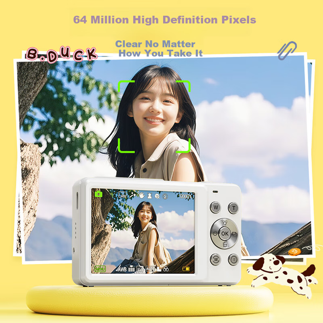 CAIZU Little Yellow Duck - цифрова камера 16MP Z15, компактна камера початкового рівня для студентів та студенток, альтернатива CCD, може передавати фотографії на смартфон, подарунок на день народження для хлопчиків та дівчаток - изображение 4