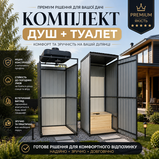 Комплект летний душ и дачный туалет металлический разборный для дачи - изображение 2