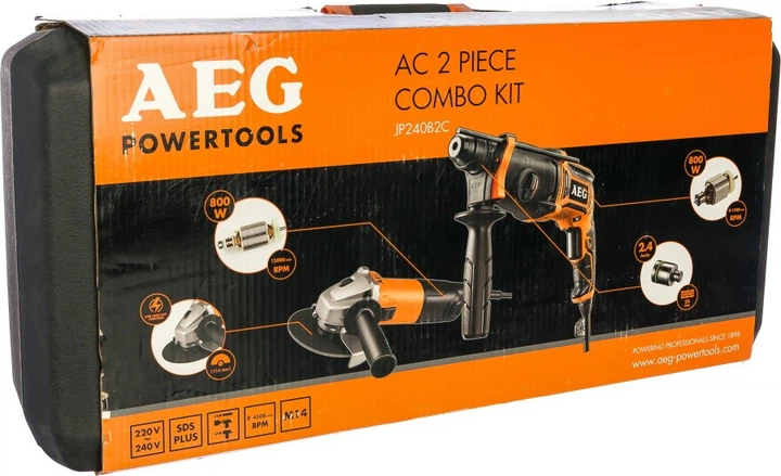 Набор перфоратор AEG KH24IE и угловая шлифмашина WS8-115S в кейсе JP240B2C - изображение 3