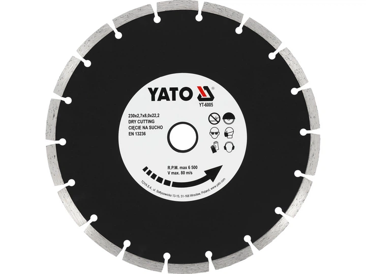 Диск алмазний сегментний YATO SEGMENT 230 x 22.2 мм товщина 2.7 мм YT-6005 - Фото 1 Диск алмазний сегментний YATO SEGMENT 230 x 22.2 мм товщина 2.7 мм YT-6005 - зображення 1