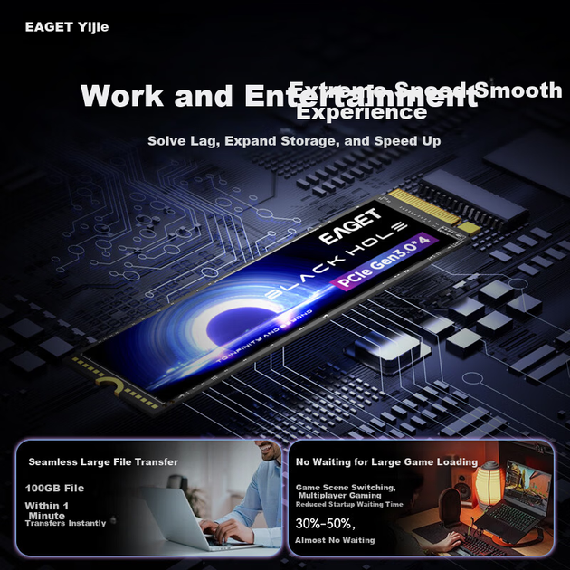 Твердотільний накопичувач EAGET 256 ГБ M.2 NVMe PCIe 3.0 SP3000, високошвидкісне розширення сховища 2500 МБ/с для ноутбука зі штучним інтелектом - зображення 2