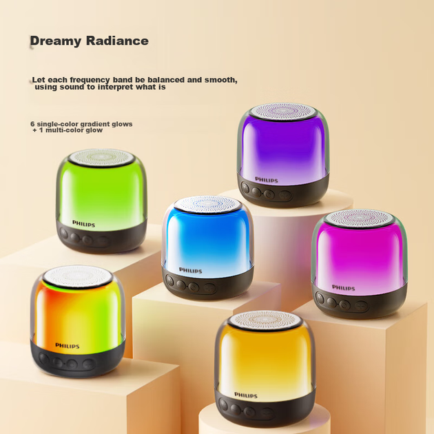 PHILIPS TAS1108 Bluetooth-колонка, мини-компьютерная настольная колонка, высококачественный твитер, сабвуфер с RGB-подсветкой, компактная, беспроводная, для дома и автомобиля, портативная, с длительным временем автономной работы. - изображение 9