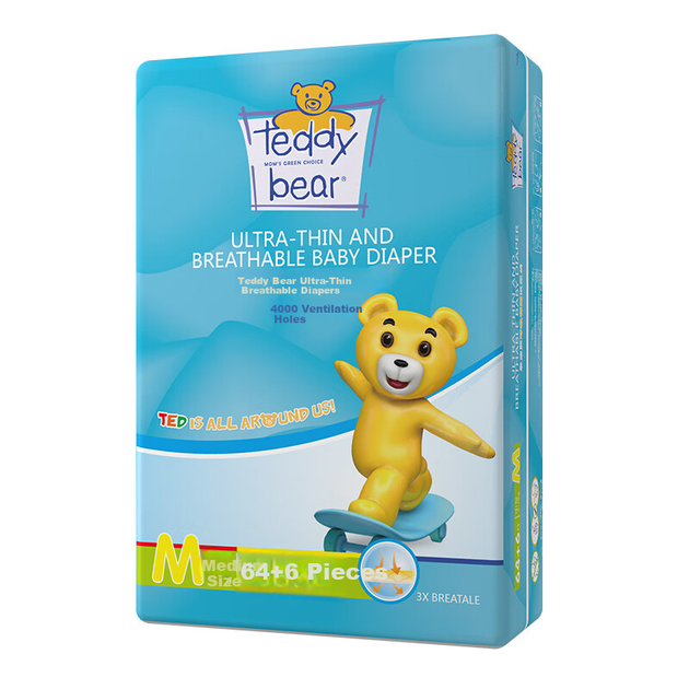 Подгузники Teddy Bear, размер M, 70 шт (6-11 кг), ультратонкие, дышащие, детские - изображение 6