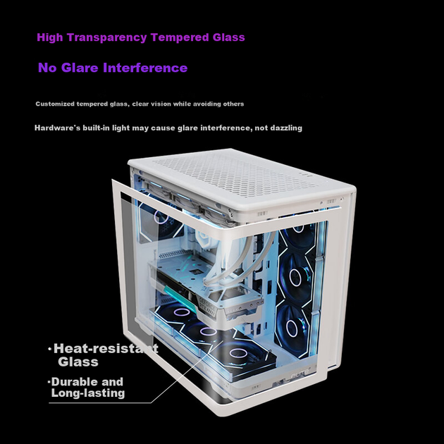 Корпус CoolerMaster Elite Temple 600 White із загартованого скла ATX з інтегрованим вигнутим склом, без підставки, підтримує водяне охолодження 360 мм, Type-C - изображение 5