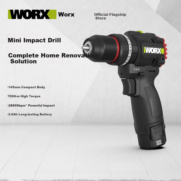 Дрель-шуруповерт WORX WE204T ударный бесщеточный 12 В с аккумулятором 2 Ач - изображение 4