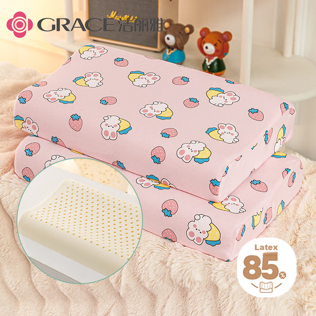Подушка Grace детская латексная для детей 3-6 лет, 30x50 см, Клубничный кролик - изображение 5
