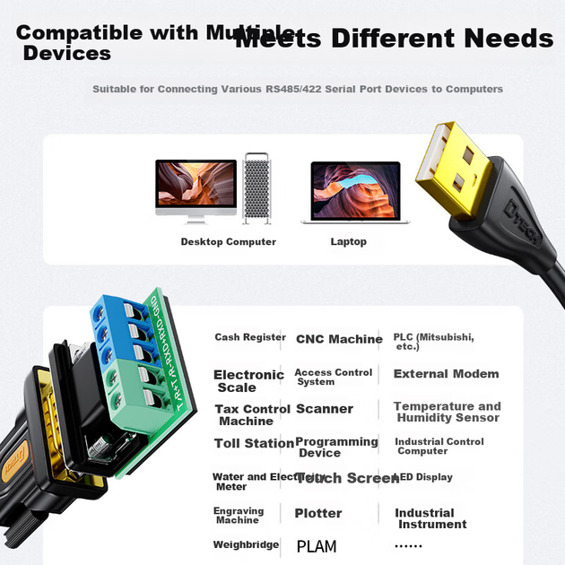 Кабель-перехідник DTECH IOT5081 USB - RS485/RS422, 1 м - зображення 7