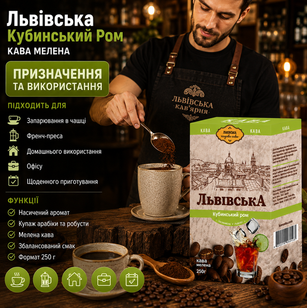 Кофе молотый Львовский Кубинский Ром 250 г натуральный купаж арабика робуста - изображение 2