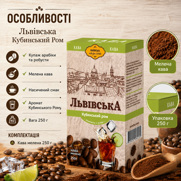 Кофе молотый Львовский Кубинский Ром 250 г натуральный купаж арабика робуста - изображение 3