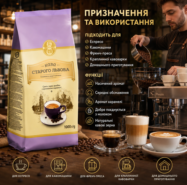 Кава в зернах Старого Львова Атракційна 1 кг натуральна арабіка середнє обсмаження карамельний аромат - зображення 3
