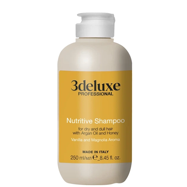 Шампунь 3deluxe Professional Nutritive Shampoo 250 мл для сухого та тьмяного волосся з аргановою олією та медом - Фото 1 Шампунь 3deluxe Professional Nutritive Shampoo 250 мл для сухого та тьмяного волосся з аргановою олією та медом - изображение 1