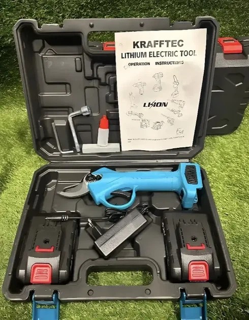 Аккумуляторный набор садовых инструментов Krafftec 2в1 секатор и мини пила 15 см 36V 4Ah с двумя аккумуляторами бесщеточными двигателями в кейсе - изображение 9
