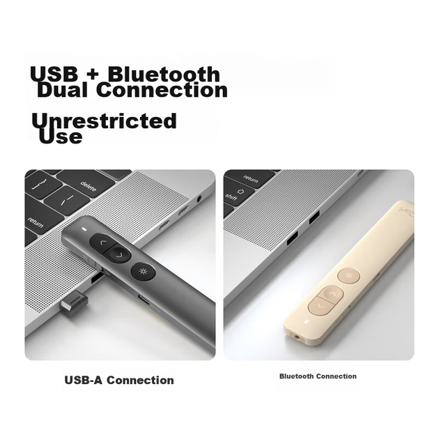 Акумуляторний лазерний презентаційний клікер Deli Bluetooth/USB PPT пульт дистанційного керування бездротовий презентер сірого кольору NS100-1 - изображение 2
