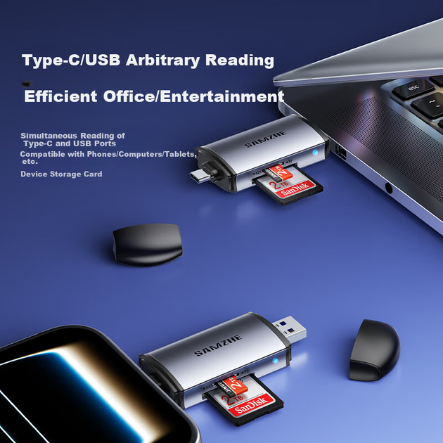 Картридер SAMZHE 2-в-1 USB/Type-C для карт SD и TF, для смартфонов и камер - изображение 7