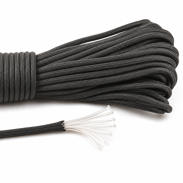 Шнур-паракорд (Paracord Type III 550 – 4 мм) Simple Black 001 10 м. - Фото 3 Шнур-паракорд (Paracord Type III 550 – 4 мм) Simple Black 001 10 м. - зображення 3