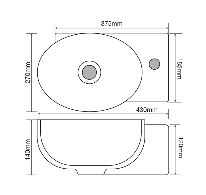 Раковина підвісна MIXXUS PREMIUM DIVERSE-1201-L 400х215х140mm (отвір під змішувач, перелив) (MP6507) - изображение 6