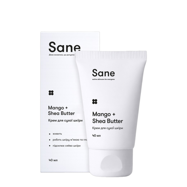 Крем для сухой кожи лица Sane с маслом манго и ши, 40 мл - Фото 1 Крем для сухой кожи лица Sane с маслом манго и ши, 40 мл - изображение 1