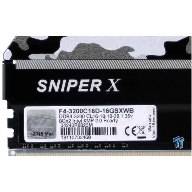 Модуль памяти G.SKILL Sniper X DDR4-3200 16GB (2x8GB) CL16-18-18-38 (F4-3200C16D-16GSXWB) - Фото 2 Модуль памяти G.SKILL Sniper X DDR4-3200 16GB (2x8GB) CL16-18-18-38 (F4-3200C16D-16GSXWB) - изображение 2