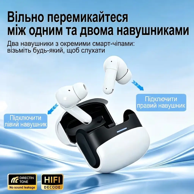 Бездротові навушники W919 TWS Bluetooth, стереогарнітура з сенсорним керуванням для iPhone/Android, Hi-Fi звук, White - Фото 4 Бездротові навушники W919 TWS Bluetooth, стереогарнітура з сенсорним керуванням для iPhone/Android, Hi-Fi звук, White - зображення 4