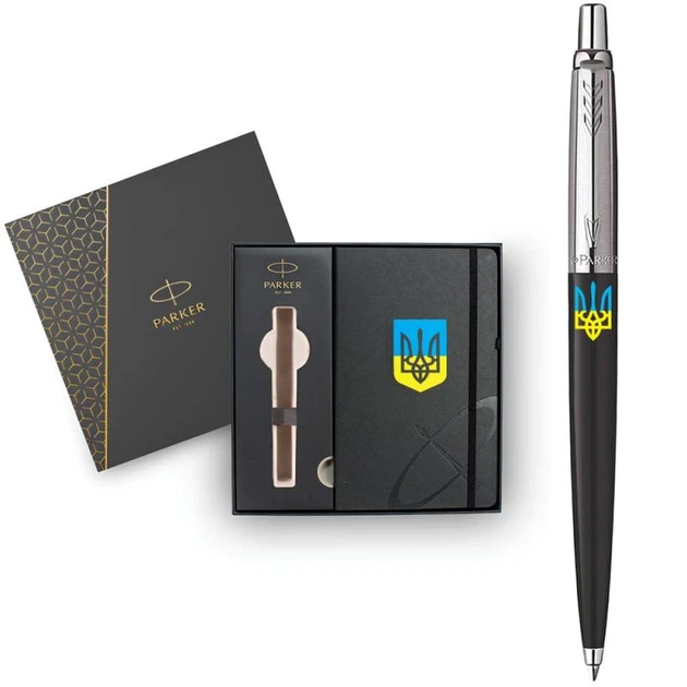 Подарунковий набір Parker JOTTER Originals UKRAINE Black CT BP Тризуб синьо-жовтий (кулькова ручка + блокнот Parker) - Фото 3 Подарунковий набір Parker JOTTER Originals UKRAINE Black CT BP Тризуб синьо-жовтий (кулькова ручка + блокнот Parker) - зображення 3