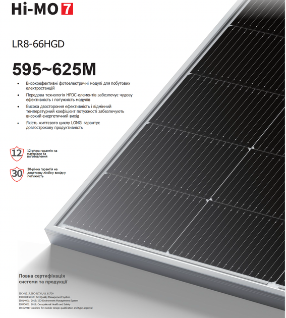 Сонячна батарея LONGI Solar LR8-66HGD-620M (HIMO7 V2R) - зображення 3