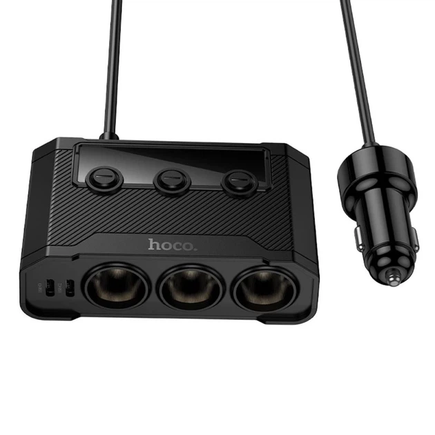Автомобильное зарядное устройство Hoco Z64 с разветвителем 2x USB A + 2x USB C + 3 порта прикуривателя QC3.0 PD 240W Black (6942007671743) - изображение 3