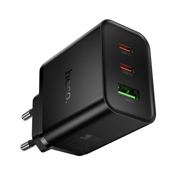 Сетевое зарядное устройство Hoco N75 2x USB-C + USB-A QC3.0 PD 65W Black (6942007673839) - изображение 5