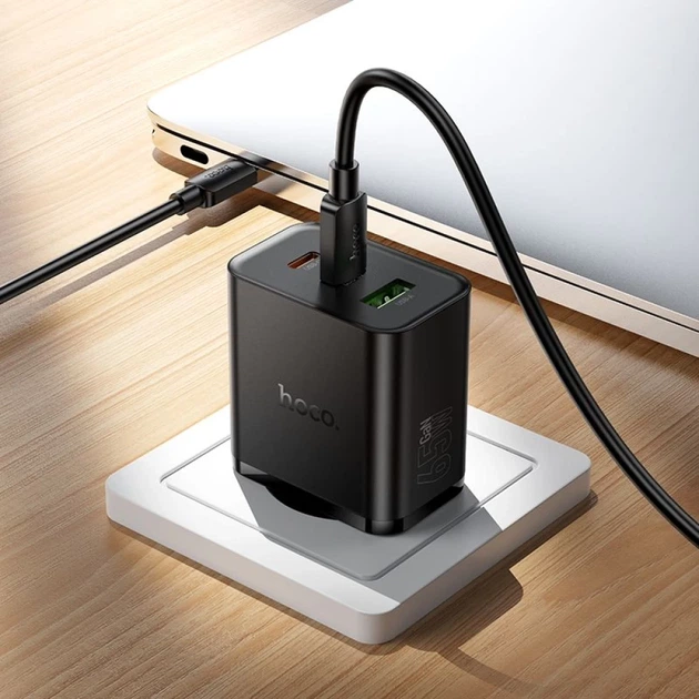Сетевое зарядное устройство Hoco N75 2x USB-C + USB-A QC3.0 PD 65W + кабель USB-C Black (6942007673846) - изображение 8