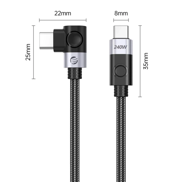 Kabel Orico kątowy CW240 USB‑C to USB‑C PD 240 W 2 m Black (6941788830066) - obraz 2