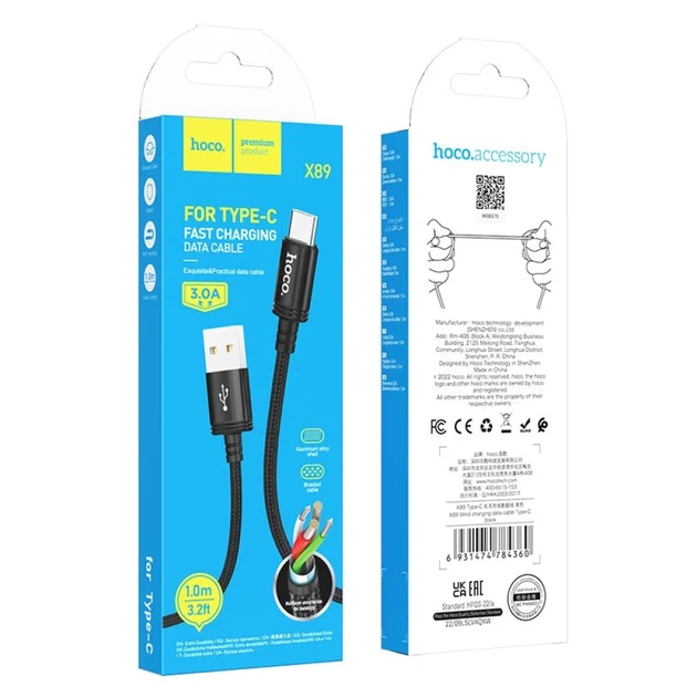 Кабель Hoco X89 USB A to USB C 3A 1m Black (6931474784360) - Фото 6 Кабель Hoco X89 USB A to USB C 3A 1m Black (6931474784360) - изображение 6