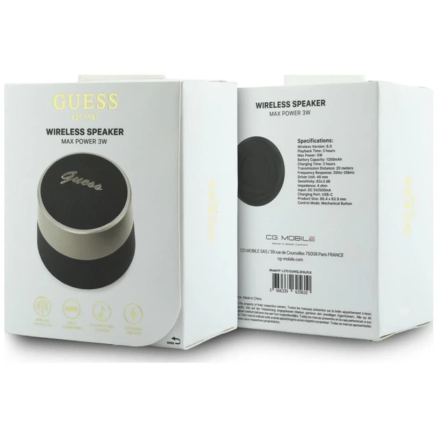 Колонка Guess 5W Script Metal Logo Black (GUWSL3PALPLK) - Фото 3 Колонка Guess 5W Script Metal Logo Black (GUWSL3PALPLK) - изображение 3