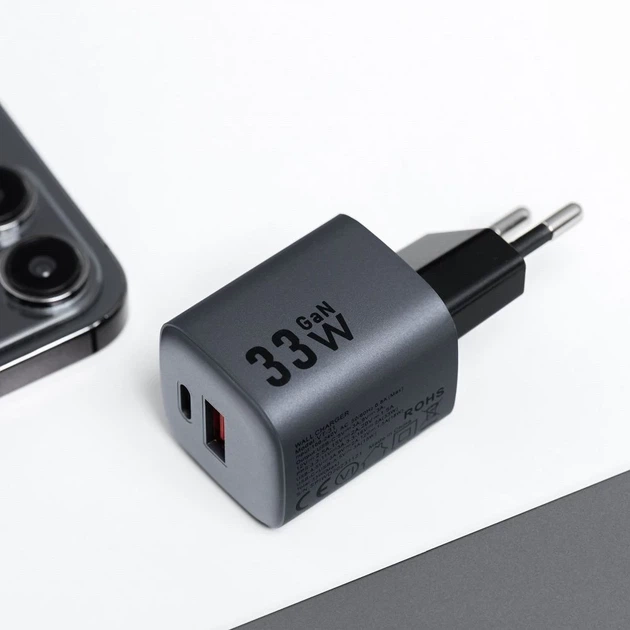Сетевое зарядное устройство Forcell F-Energy GaN USB C + USB A QC4.0 PD 3A 33W Grey (5903396231438) - Фото 7 Сетевое зарядное устройство Forcell F-Energy GaN USB C + USB A QC4.0 PD 3A 33W Grey (5903396231438) - изображение 7