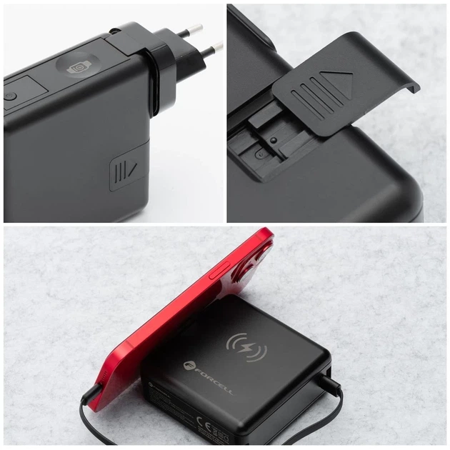 Многофункциональное зарядное устройство Forcell F-Energy 6в1 USB A + USB C PD 45W + power bank 15000 mAh + беспроводная зарядка 15W Black (59033963753 - Фото 7 Многофункциональное зарядное устройство Forcell F-Energy 6в1 USB A + USB C PD 45W + power bank 15000 mAh + беспроводная зарядка 15W Black (59033963753 - изображение 7