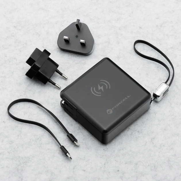 Многофункциональное зарядное устройство Forcell F-Energy 6в1 USB A + USB C PD 45W + power bank 15000 mAh + беспроводная зарядка 15W Black (59033963753 - Фото 12 Многофункциональное зарядное устройство Forcell F-Energy 6в1 USB A + USB C PD 45W + power bank 15000 mAh + беспроводная зарядка 15W Black (59033963753 - изображение 12