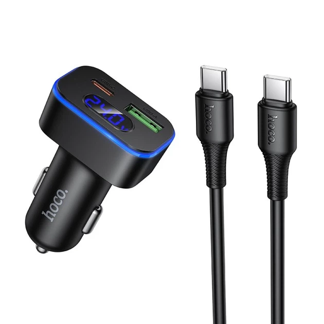 Автомобильное зарядное устройство Hoco Z63B USB A + USB C QC3.0 PD 48W + кабель USB C к C Black (6942007666251) - изображение 2